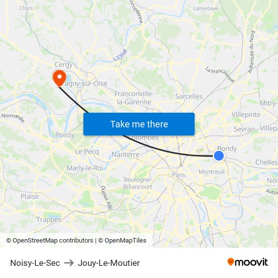 Noisy-Le-Sec to Jouy-Le-Moutier map