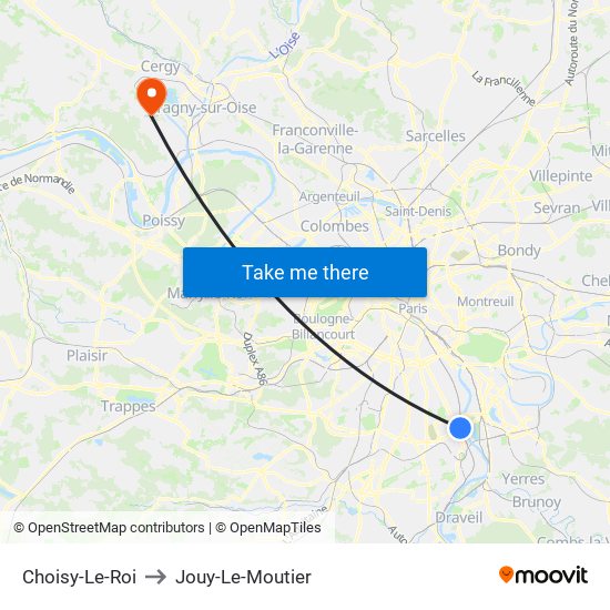 Choisy-Le-Roi to Jouy-Le-Moutier map