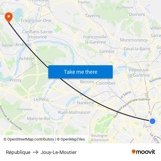 République to Jouy-Le-Moutier map