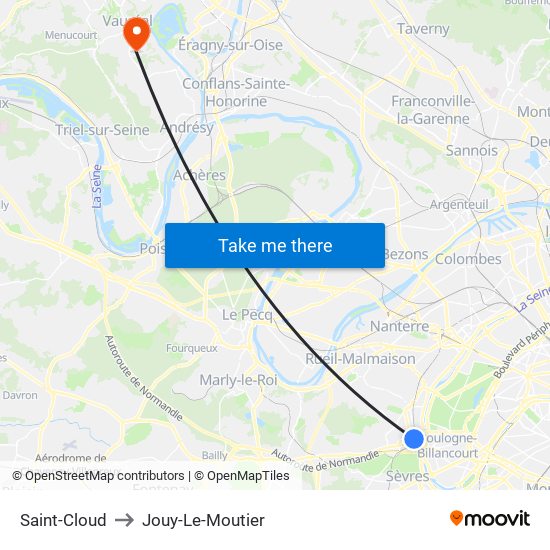 Saint-Cloud to Jouy-Le-Moutier map
