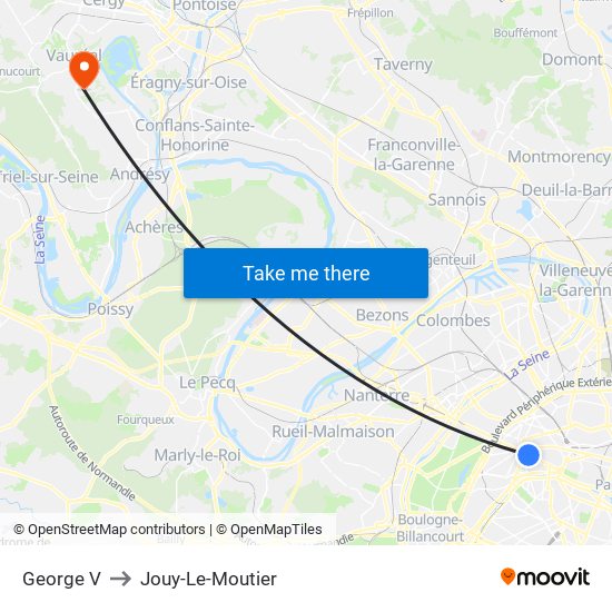 George V to Jouy-Le-Moutier map