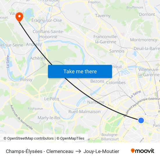 Champs-Élysées - Clemenceau to Jouy-Le-Moutier map