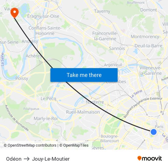 Odéon to Jouy-Le-Moutier map