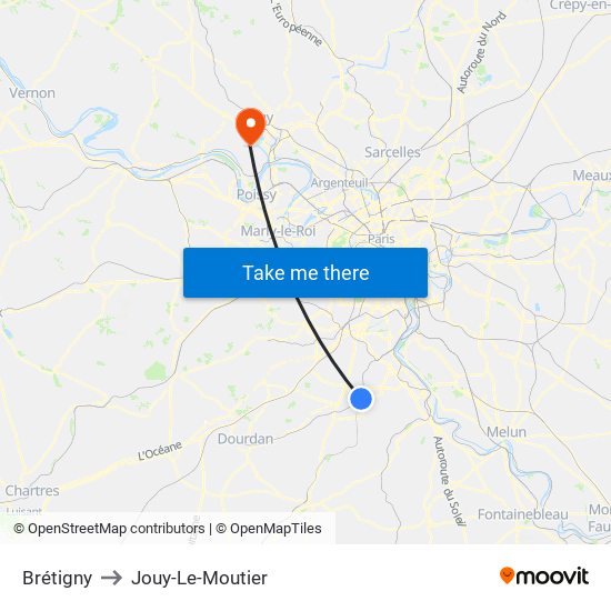 Brétigny to Jouy-Le-Moutier map
