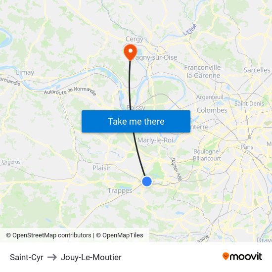 Saint-Cyr to Jouy-Le-Moutier map