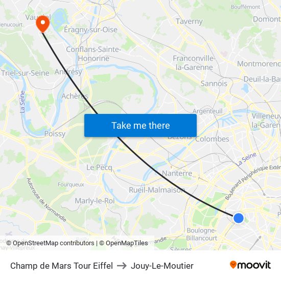 Champ de Mars Tour Eiffel to Jouy-Le-Moutier map