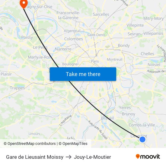 Gare de Lieusaint Moissy to Jouy-Le-Moutier map