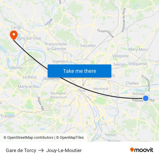 Gare de Torcy to Jouy-Le-Moutier map