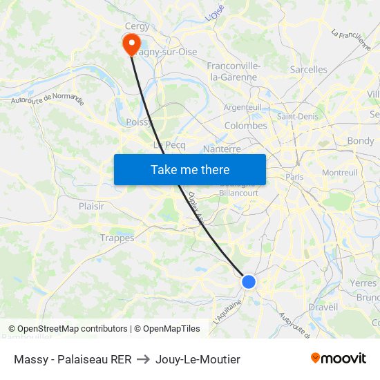 Massy - Palaiseau RER to Jouy-Le-Moutier map