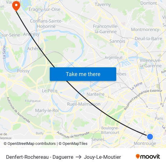 Denfert-Rochereau - Daguerre to Jouy-Le-Moutier map