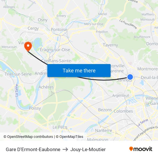 Gare D'Ermont-Eaubonne to Jouy-Le-Moutier map