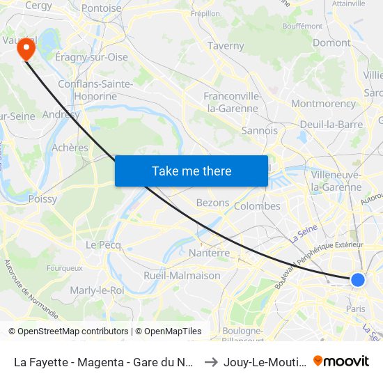 La Fayette - Magenta - Gare du Nord to Jouy-Le-Moutier map