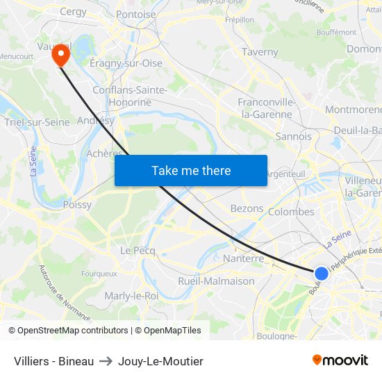 Villiers - Bineau to Jouy-Le-Moutier map