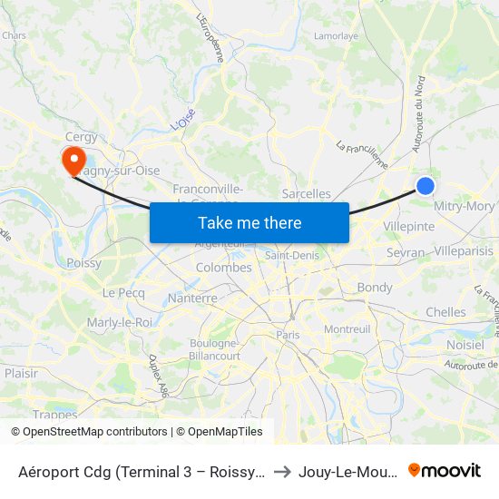 Aéroport Cdg (Terminal 3 – Roissypôle) to Jouy-Le-Moutier map