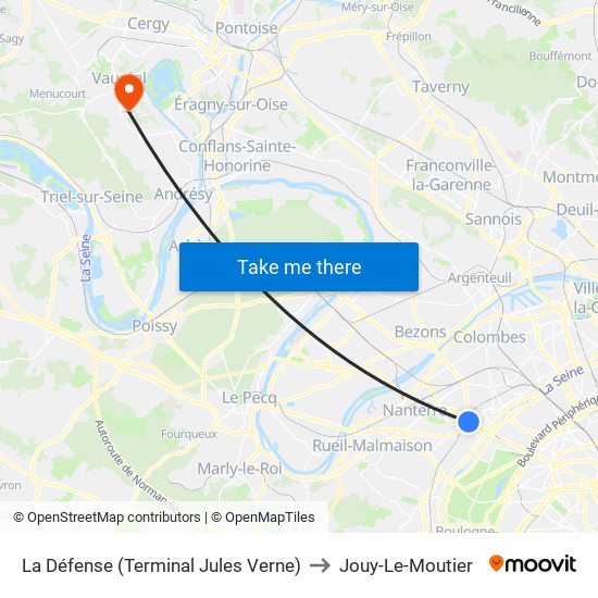 La Défense (Terminal Jules Verne) to Jouy-Le-Moutier map