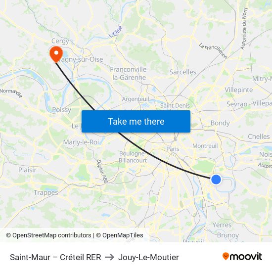Saint-Maur – Créteil RER to Jouy-Le-Moutier map