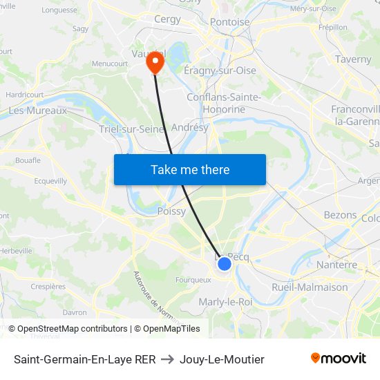 Saint-Germain-En-Laye RER to Jouy-Le-Moutier map