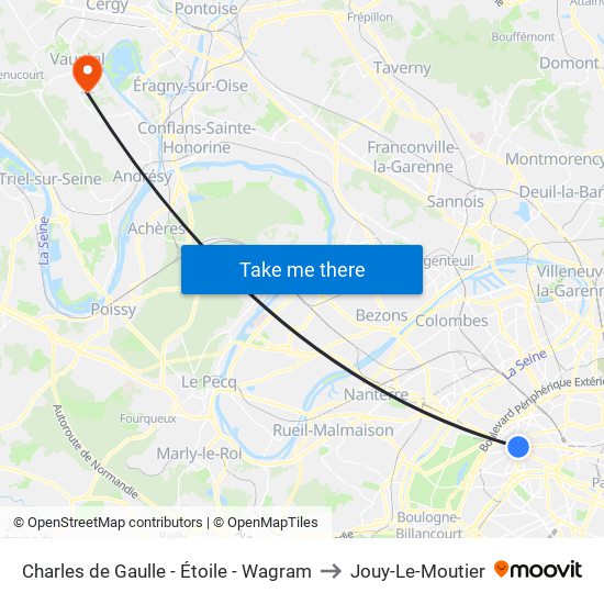 Charles de Gaulle - Étoile - Wagram to Jouy-Le-Moutier map