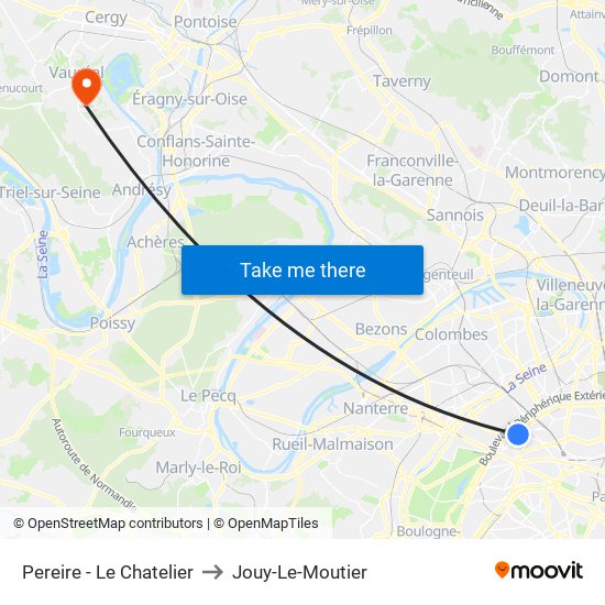 Pereire - Le Chatelier to Jouy-Le-Moutier map
