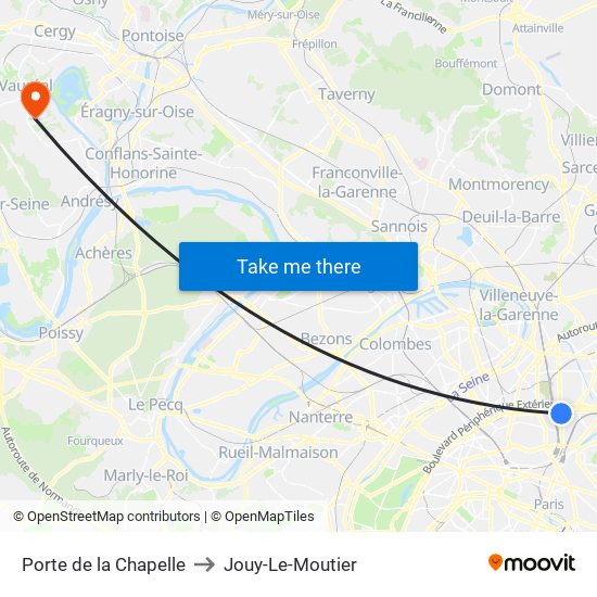 Porte de la Chapelle to Jouy-Le-Moutier map