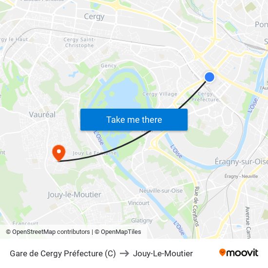 Gare de Cergy Préfecture (C) to Jouy-Le-Moutier map