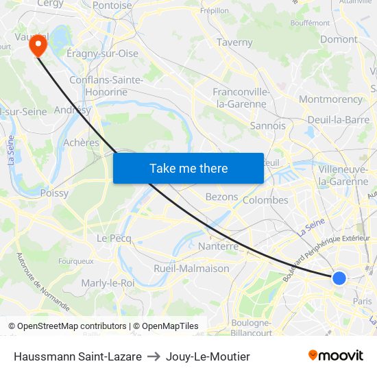Haussmann Saint-Lazare to Jouy-Le-Moutier map