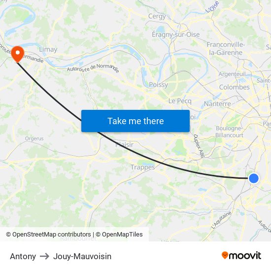 Antony to Jouy-Mauvoisin map