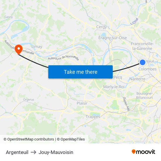 Argenteuil to Jouy-Mauvoisin map