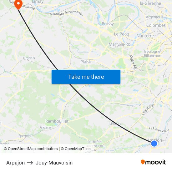 Arpajon to Jouy-Mauvoisin map