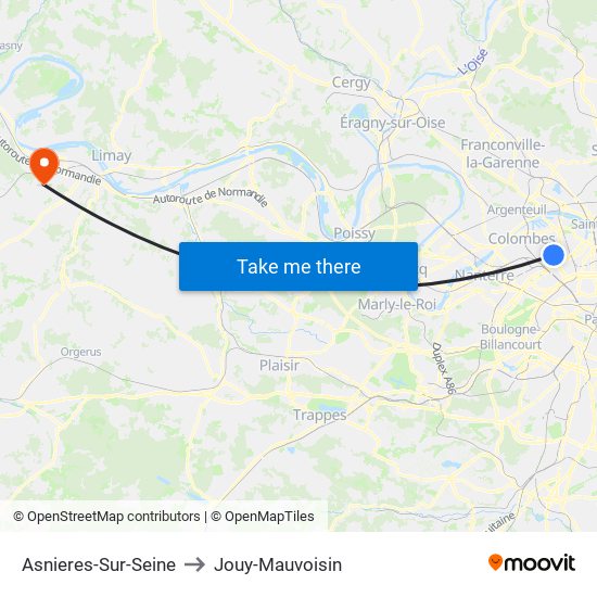 Asnieres-Sur-Seine to Jouy-Mauvoisin map