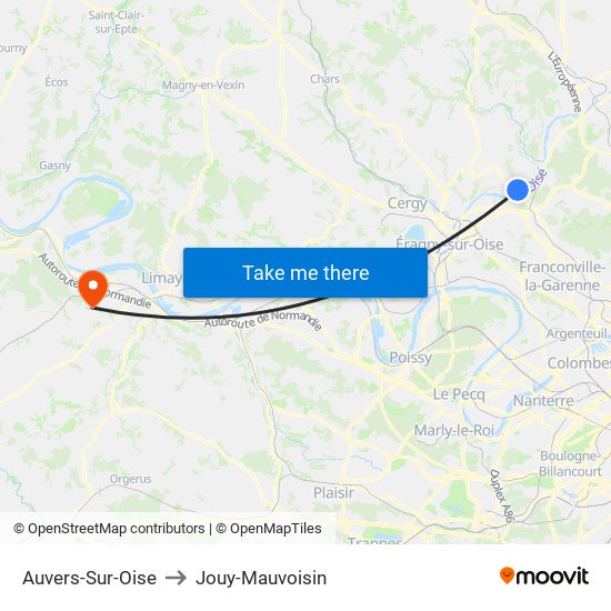 Auvers-Sur-Oise to Jouy-Mauvoisin map