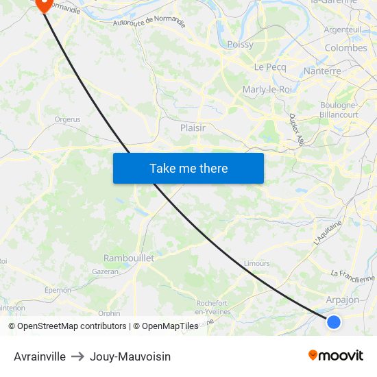 Avrainville to Jouy-Mauvoisin map