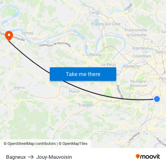 Bagneux to Jouy-Mauvoisin map