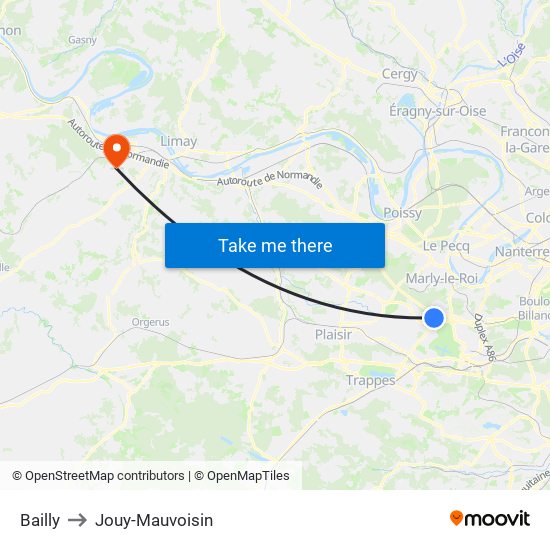 Bailly to Jouy-Mauvoisin map