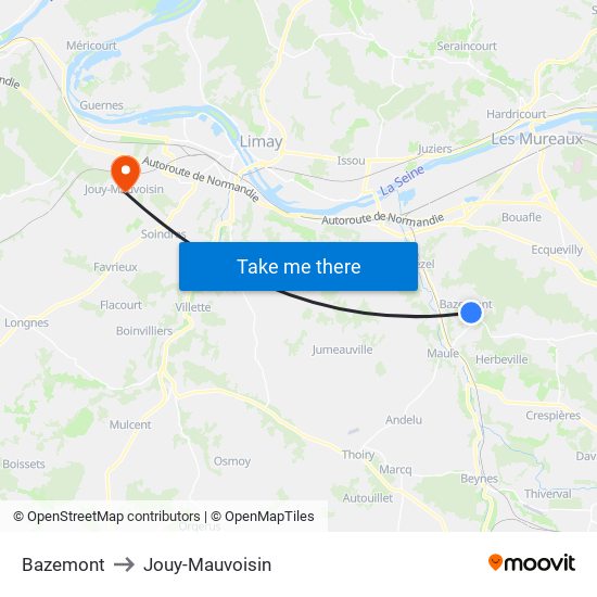 Bazemont to Jouy-Mauvoisin map