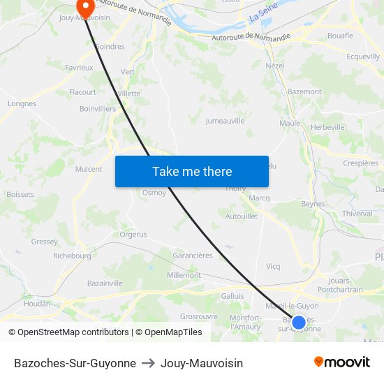 Bazoches-Sur-Guyonne to Jouy-Mauvoisin map