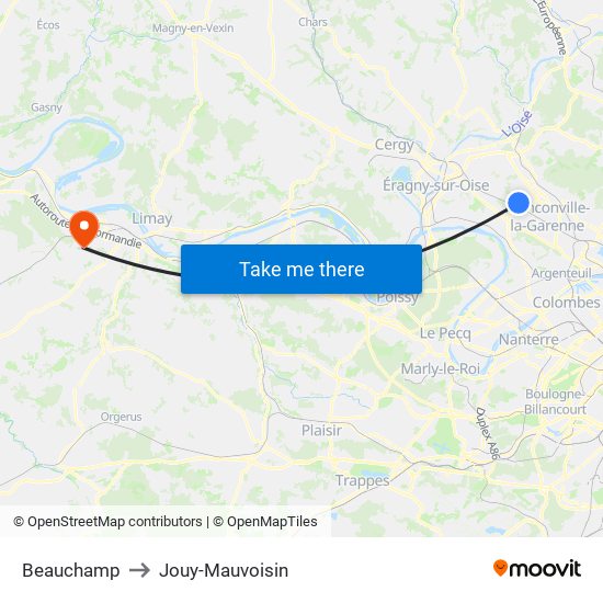 Beauchamp to Jouy-Mauvoisin map