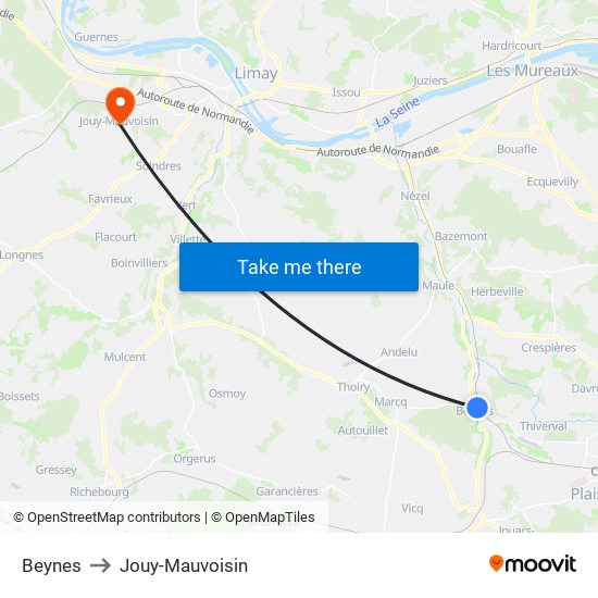 Beynes to Jouy-Mauvoisin map