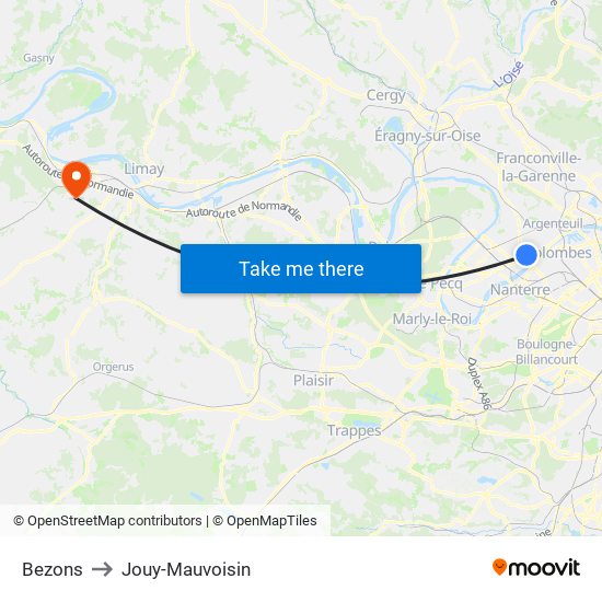 Bezons to Jouy-Mauvoisin map