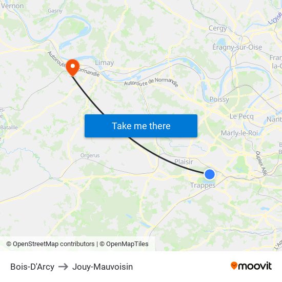 Bois-D'Arcy to Jouy-Mauvoisin map