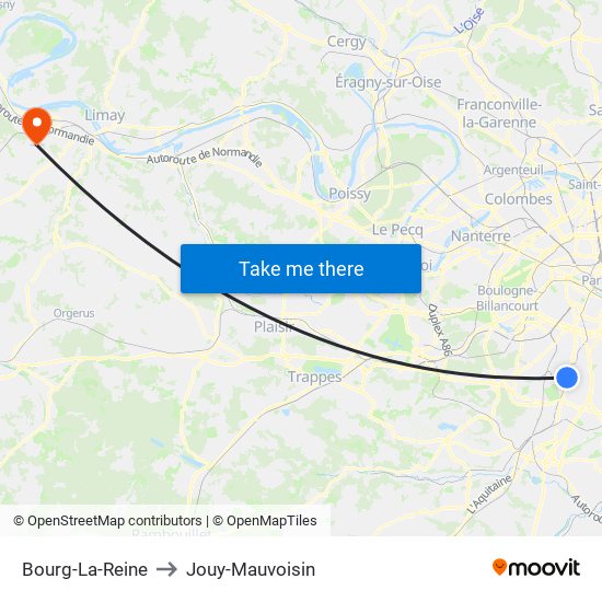 Bourg-La-Reine to Jouy-Mauvoisin map