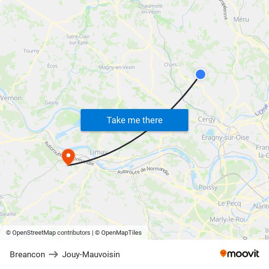 Breancon to Jouy-Mauvoisin map