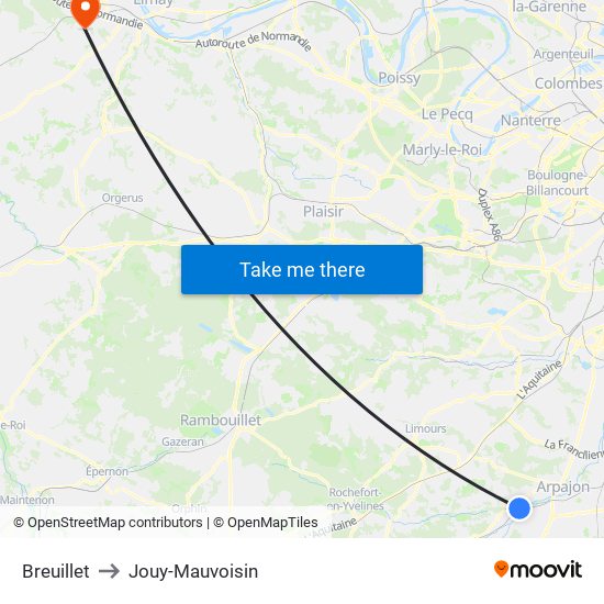 Breuillet to Jouy-Mauvoisin map