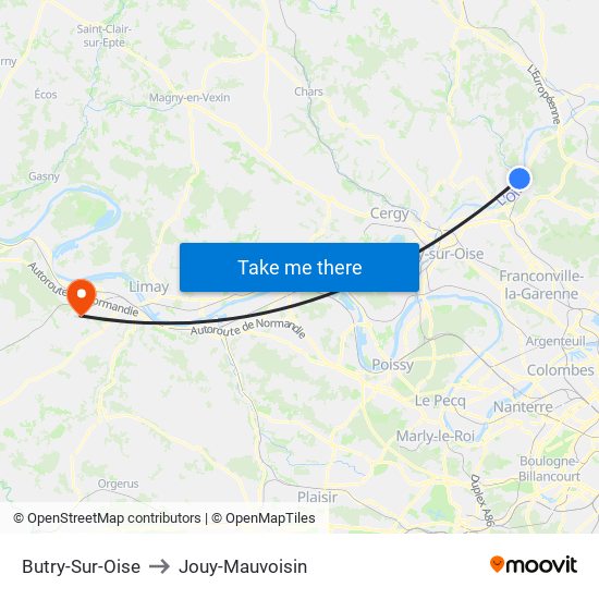 Butry-Sur-Oise to Jouy-Mauvoisin map