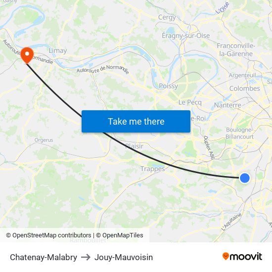 Chatenay-Malabry to Jouy-Mauvoisin map