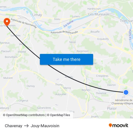 Chavenay to Jouy-Mauvoisin map