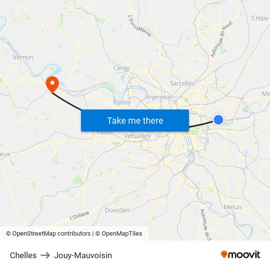 Chelles to Jouy-Mauvoisin map