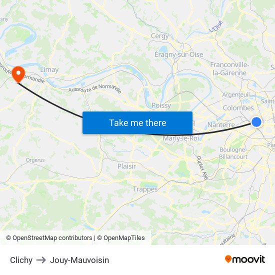 Clichy to Jouy-Mauvoisin map