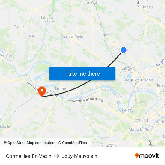 Cormeilles-En-Vexin to Jouy-Mauvoisin map
