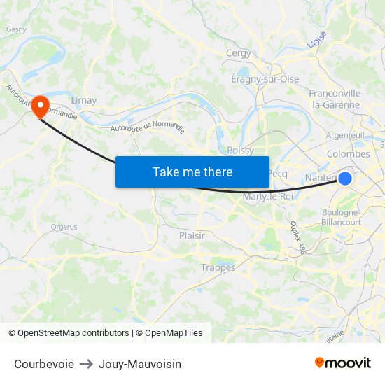Courbevoie to Jouy-Mauvoisin map